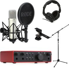 Новый комплект Focusrite Scarlett 2i2 USB 4-го поколения с микрофоном Rode NT1 — серебристый