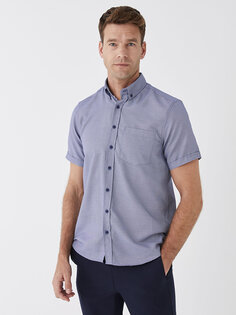 Мужская рубашка обычного кроя с коротким рукавом LCWAIKIKI Classic, индиго