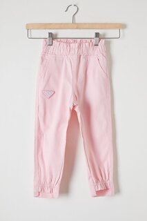 Розовые брюки для девочек с эластичным поясом и логотипом 16229 Wikiland