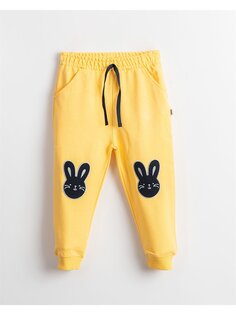 Спортивные штаны для маленьких девочек с принтом и эластичной резинкой на талии Mışıl Kids, светло-желтого