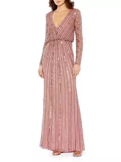 Платье-колонна с длинными рукавами и пайетками Mac Duggal, цвет rosewood