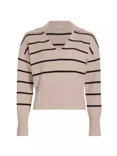 Кашемировый свитер в полоску с v-образным вырезом Beckie Reformation, цвет barley with black stripe