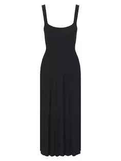 Трикотажное плиссированное платье миди Ellison Staud, черный