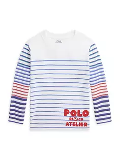 Полосатая футболка с круглым вырезом из тяжелого джерси для маленьких мальчиков и мальчиков Polo Ralph Lauren, цвет classic oxford white