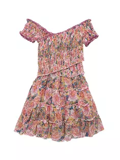 Платье Soledad с присборенным цветочным принтом для маленьких девочек и девочек Poupette St Barth, синий