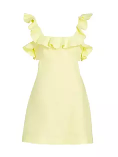 Льняное мини-платье с рюшами Zimmermann, цвет lemon