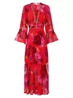 Шелковое платье-миди с цветочным принтом Camilla, цвет italian rosa