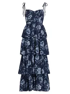 Многоярусное платье макси Busteir с цветочным принтом Wayf, темно-синий