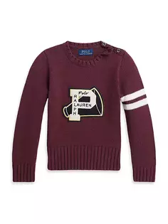 Хлопковый университетский свитер для маленькой девочки Polo Ralph Lauren, цвет harvard wine cricket cream