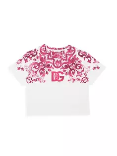 Хлопковая футболка с логотипом Tris Maiolica для маленьких девочек и девочек Dolce&amp;Gabbana, фуксия