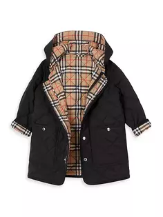 Стеганое пальто с капюшоном Reilly Diamond для маленьких мальчиков и мальчиков Burberry, черный