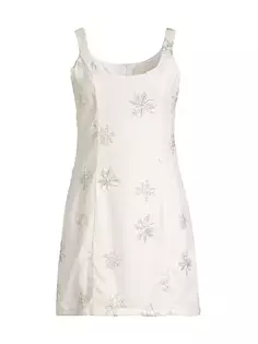 Льняное мини-платье Amelia с цветочным принтом и пайетками Waimari, белый