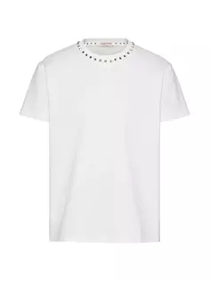 Хлопковая футболка с круглым вырезом и заклепками без названия Valentino Garavani, белый