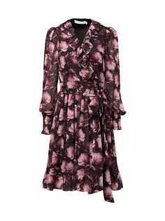 Платье с запахом и рюшами и цветочным принтом Rachel Parcell, черный