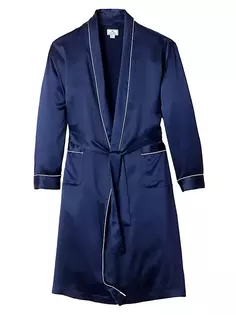 Шелковый халат с завязками на талии Petite Plume, темно-синий