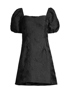Жаккардовое мини-платье Morena с пышными рукавами Lilly Pulitzer, цвет onyx leaf