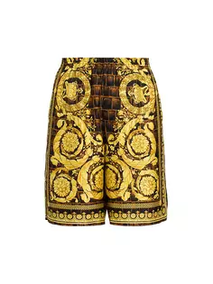Шелковые шорты в стиле барокко Versace, цвет caramel black gold