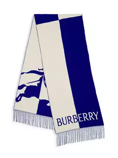 Шарф из смесовой шерсти с цветными блоками и логотипом Burberry, белый
