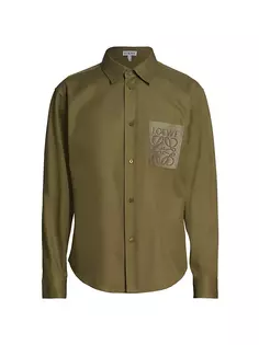 Хлопковая рубашка с карманами и логотипом Loewe, темно-зеленый