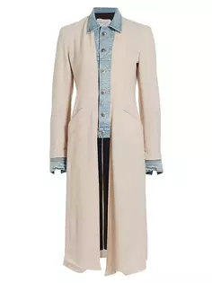 Джинсовое шерстяное пальто смешанной техники Greg Lauren, светло-коричневый