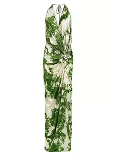 Платье Jazmin из смесового шелка с воротником халтер Silvia Tcherassi, цвет green cyprus