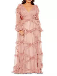 Платье больших размеров с V-образным вырезом и оборками и пышными рукавами Mac Duggal, цвет dusty rose