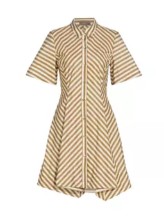 Мини-платье-рубашка из тафты в полоску Lela Rose, цвет sandalwood