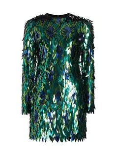 Мини-платье с длинными рукавами и пайетками Naeem Khan, цвет blue green