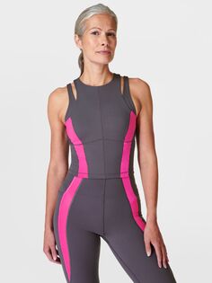 Майка для тренировок Power Contour Sweaty Betty, городской серый/розовый