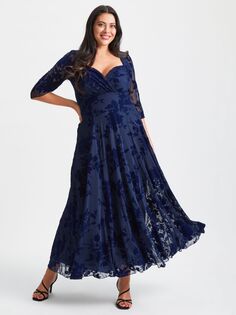 Бархатное платье макси Elizabeth Scarlett &amp; Jo, темно-синий флок