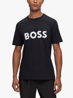 BOSS Tee 1 Футболка с коротким рукавом и логотипом HUGO BOSS, черно-белый