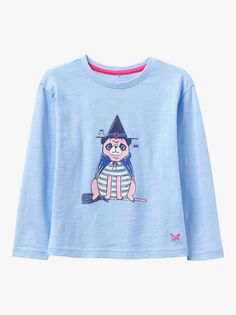 Детская футболка с принтом Мопс-ведьма Crew Clothing, светло-синий