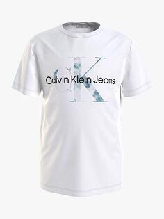 Детская хлопковая футболка с логотипом тай-дай Calvin Klein, ярко-белый