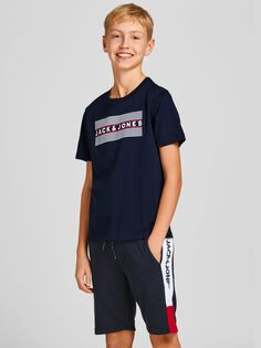 Футболка с логотипом в полоску Junior Jack &amp; Jones, темно-синий