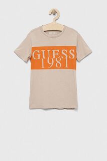 Детская хлопковая футболка Guess, бежевый