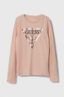 Детская хлопковая рубашка Guess с длинными рукавами, розовый