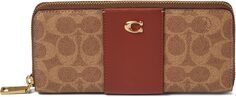 Кошелек Color-Block Coated Canvas Signature Slim Accordion Zip COACH, цвет Tan Rust