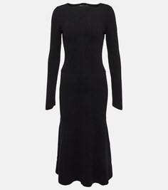 Платье миди из смесовой шерсти Victoria Beckham, черный