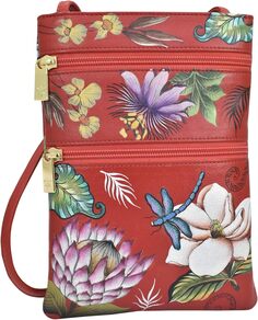 Мини-сумка через плечо с двойной молнией для путешествий 448 Anuschka, цвет Crimson Garden