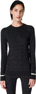 Жаккардовый базовый топ с леопардовым принтом Sweaty Betty, цвет Black Leopard Paint Jacquard