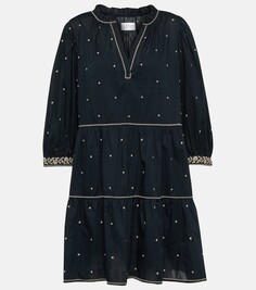 Хлопковое мини-платье kiley с вышивкой Velvet, черный