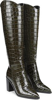Ботильоны Ticada Pointed Toe Knee High Boots Franco Sarto, цвет Olive Green Croco Leather