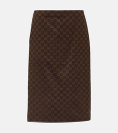 Жаккардовая юбка-карандаш с узором gg Gucci, коричневый