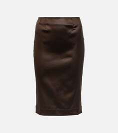 Атласная юбка-карандаш с высокой посадкой Dolce&amp;Gabbana, коричневый