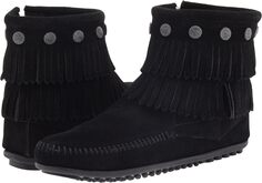 Ботильоны Double Fringe Side Zip Boot Minnetonka, черная замша