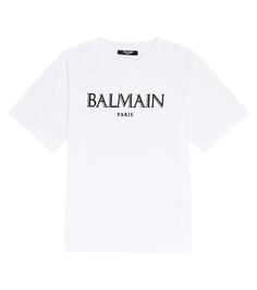 Футболка из хлопкового джерси с логотипом Balmain Kids, белый