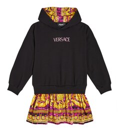 Платье из смесового хлопка с логотипом Versace Kids, черный