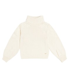 Свитер из хлопка и шерсти с высоким воротником Chloé Kids, белый