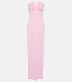 Платье макси без бретелек с цветочной аппликацией Magda Butrym, розовый