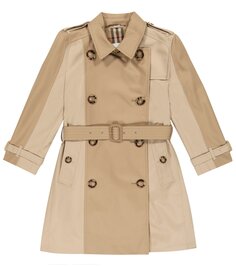 Тренч из хлопка с цветными блоками Burberry Kids, бежевый